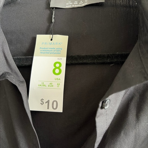 Primark Black Cotton Blend Button Down Shirt Size 8 NWT Classic Work Blouse - Picture 4 of 4